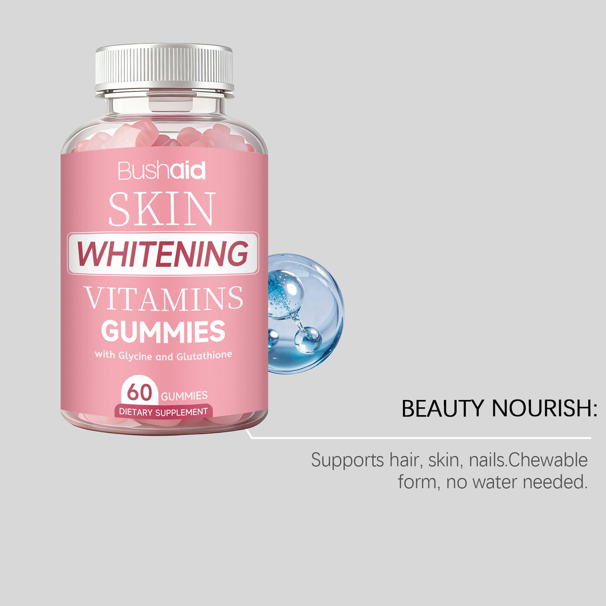 Brightening Vitamin Gummy Candies for Skin, Hair, Nails, Personal Care, Collagen Boost ,60 gummies