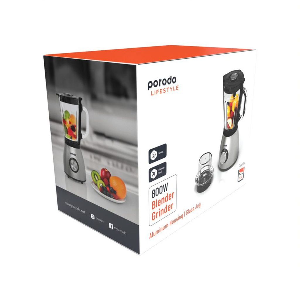 Porodo LifeStyle 800W 1.5L Stainless Steel Blender with Grinder with BS Plug