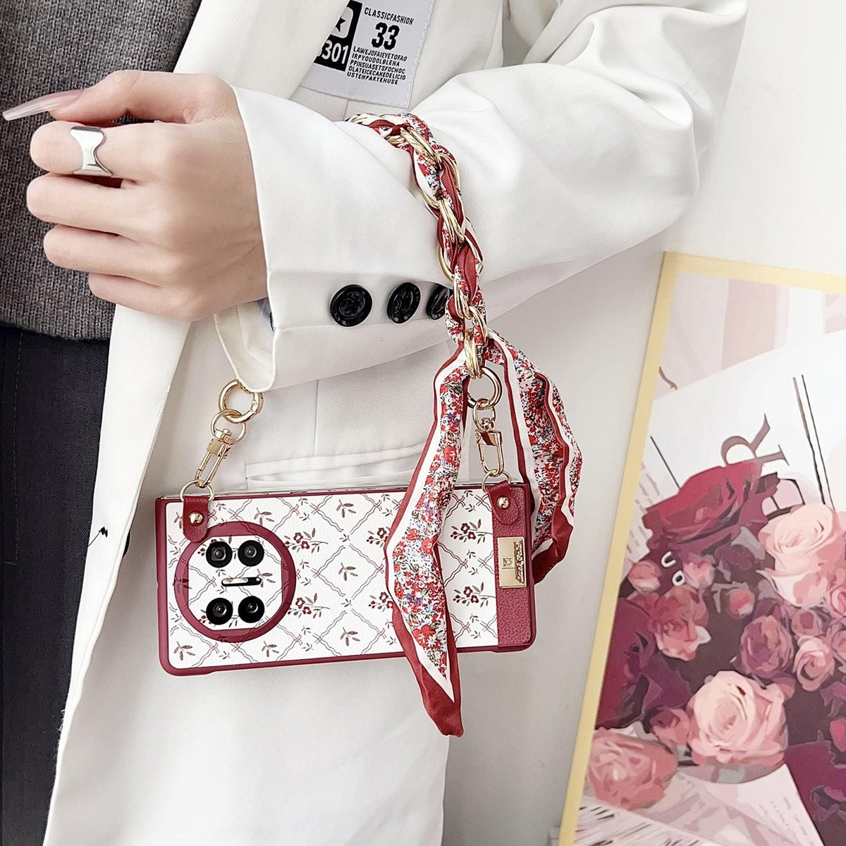 Luck Flower Pattern Strap Case For Huawei Mate X5
