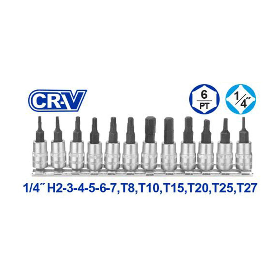 WADFOW 12 Pieces 1/4" Bit Socket Set, 6 Hex and 6 Torx(star)