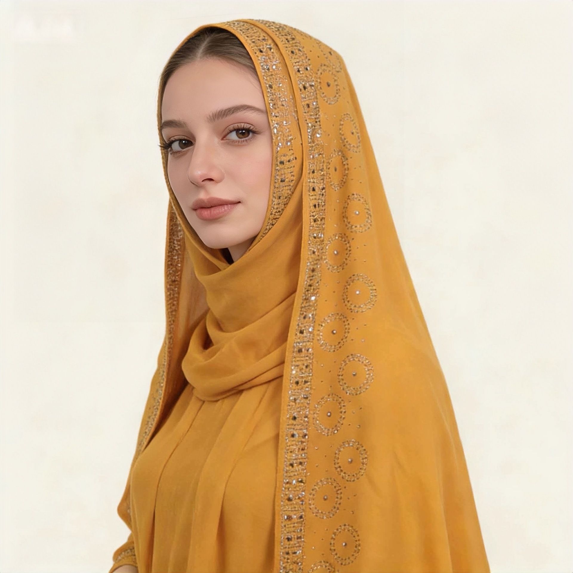 White Chiffon Pearl Lace Hijab Scarf for Women