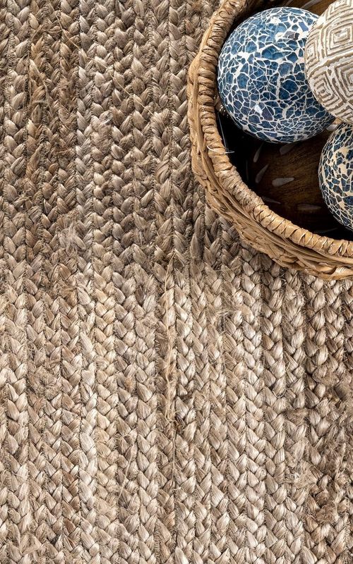 Handmade Natural Jute Grey Round Area Rug with Natural Border – Eco-Friendly Braided Area Rug Floor Carpet