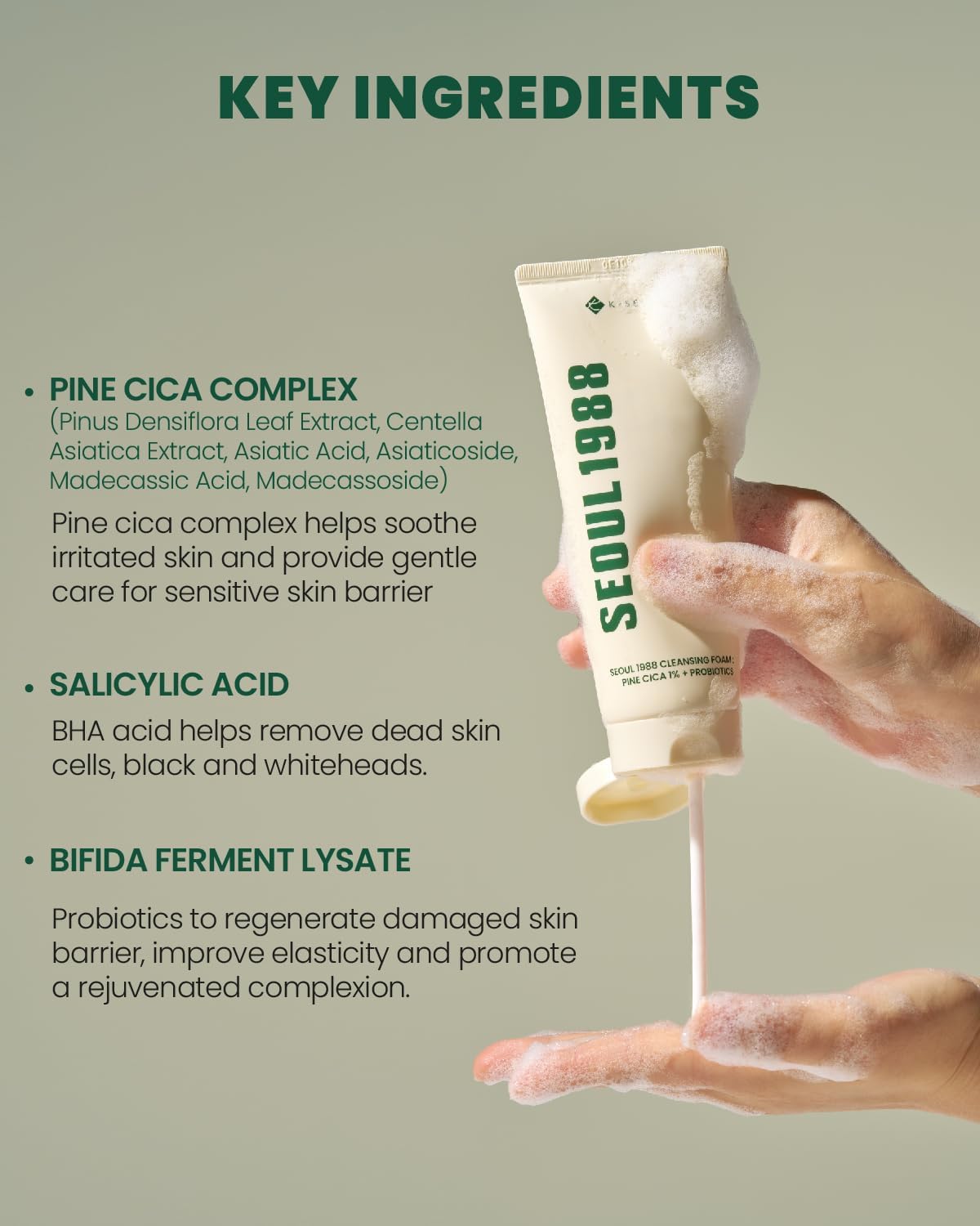 K-SECRET SEOUL 1988 Cleansing Foam : Pine Cica 1% + Probiotics