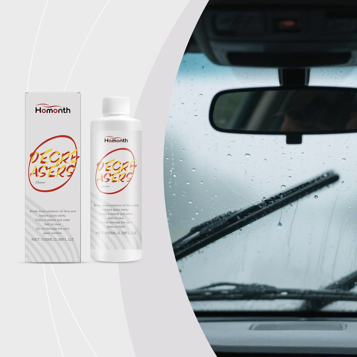 Car Glass Cleaner, Fog-Free, Dirt & Oil Removal, Fast Car Cleaning Solution ,100ml