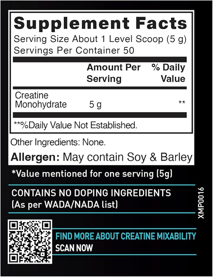 MuscleBlaze Creatine Monohydrate (Unflavoured, 0.55lbs / 250g) 50 Servings