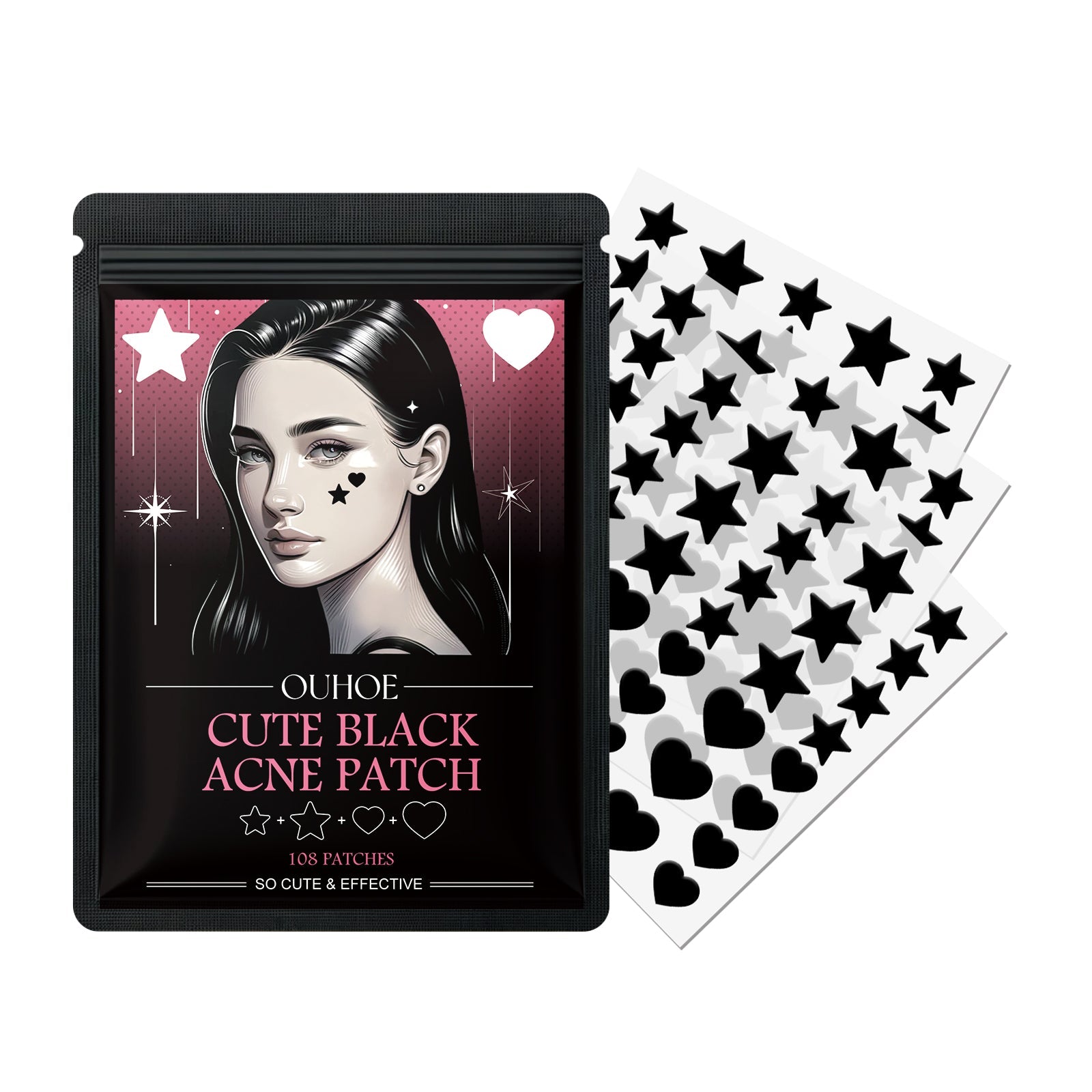 Cute Black Acne Patch, Reduce Acne, Pimple Healing, Blackhead Remover, Skin Care ,108pcs