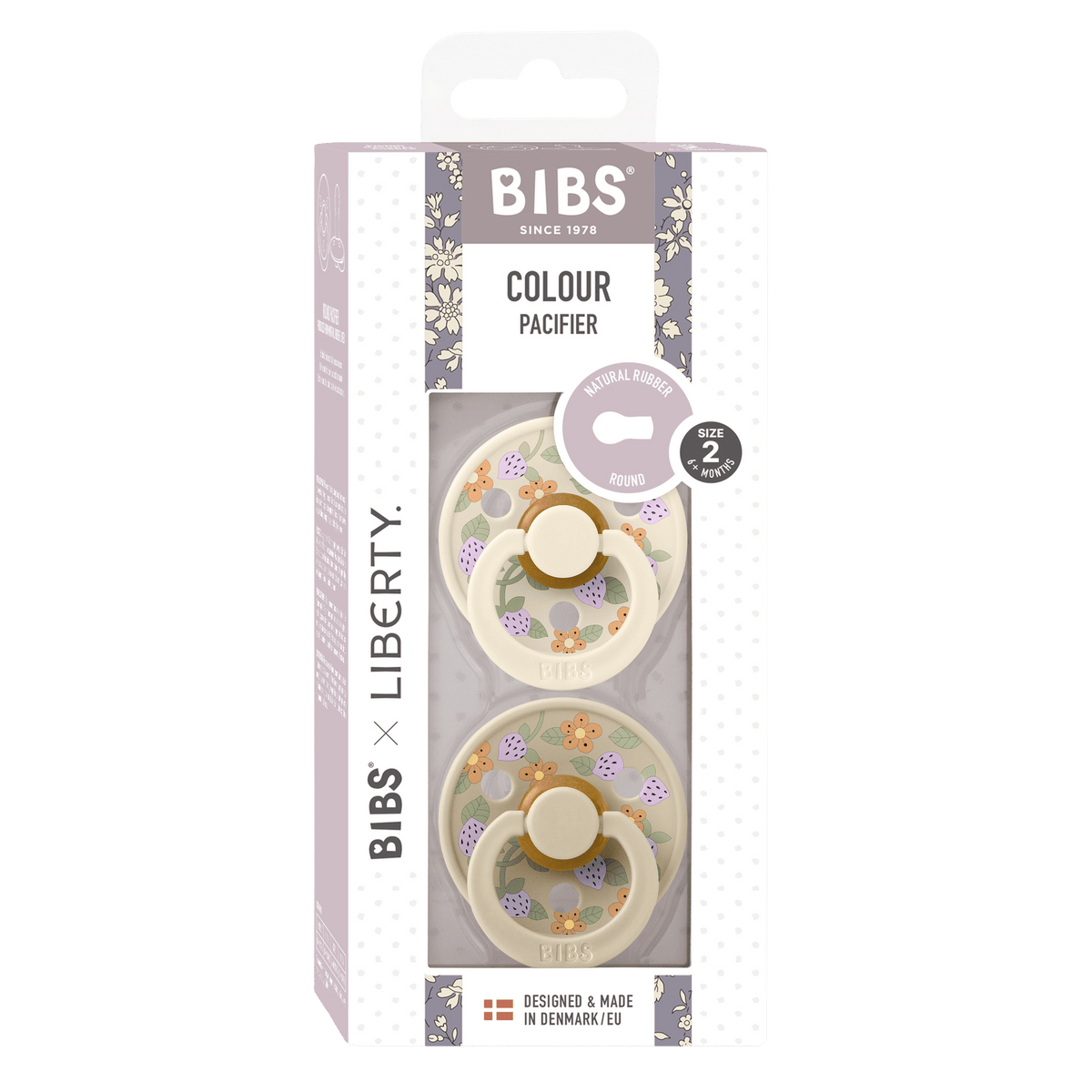 Bibs x Liberty 2 PACK Colour Strawberries and Cream Latex Size 2 Ivory Mix Round Nipple