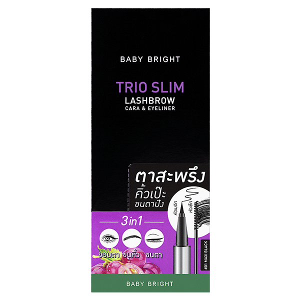 TRIO SLIM LASHBROW CARA & EYELINER 2G+0.5ML BABY BRIGHT (M) #01 MAXI BLACK