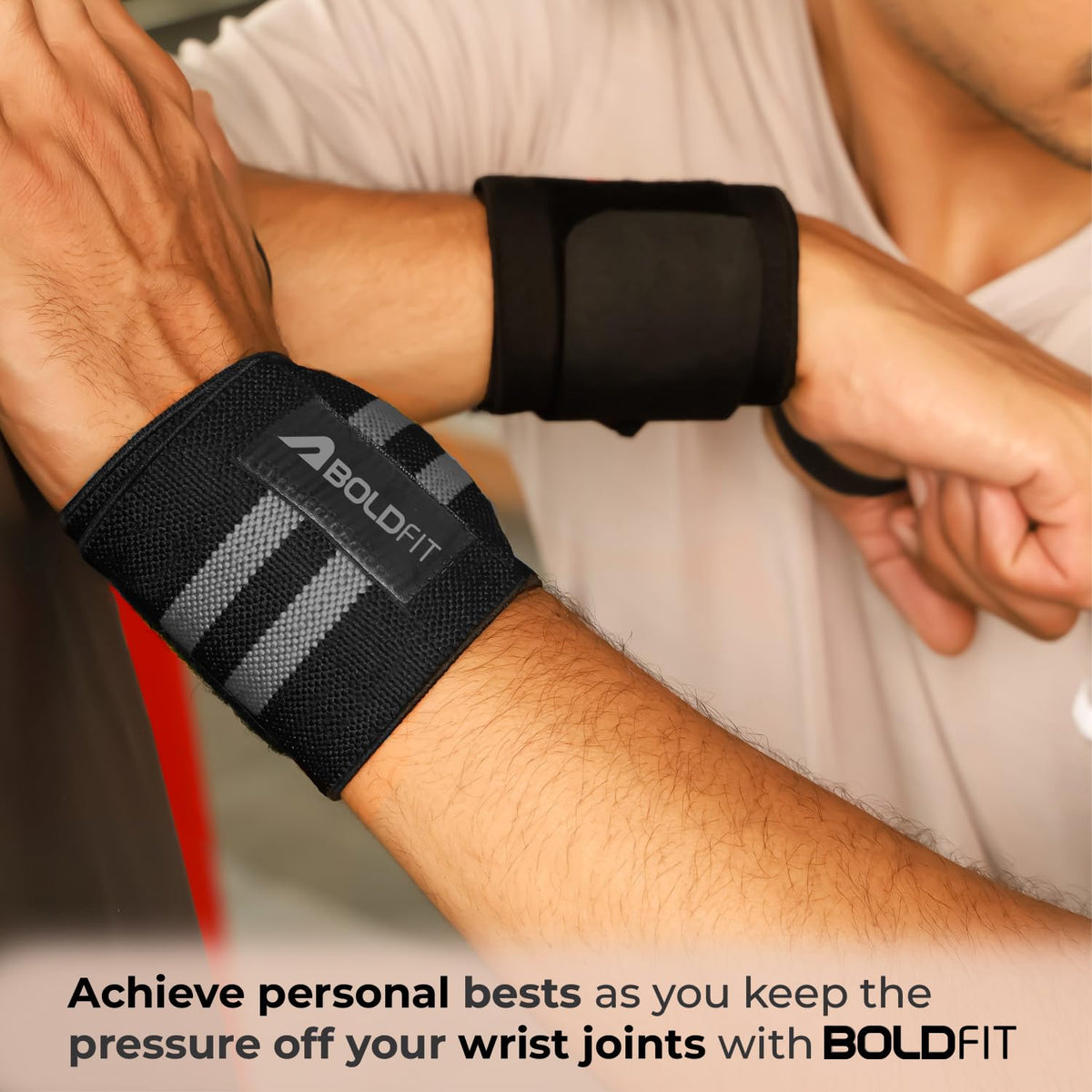 Boldfit Wrist Band Support Grey Black 2 Stripes