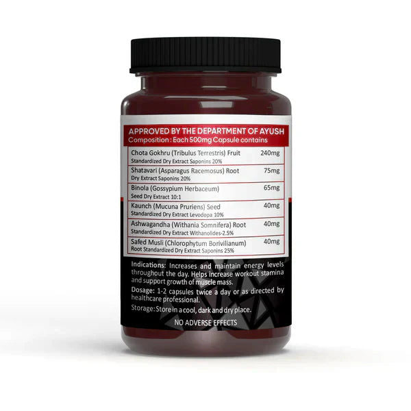 Vedapure Testosterone Booster Tribulus Safed Shilajit 60 Capsules and Star Spark Delay Spray for men 12 ml Combo