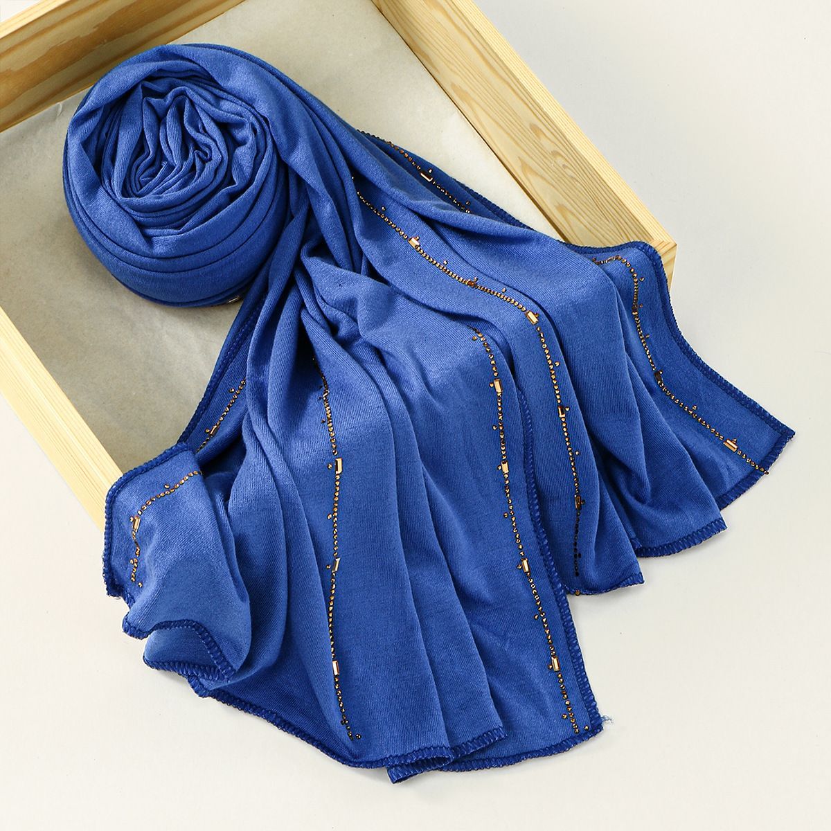 Khaki Mercerized Cotton Rhinestone Hijab Scarf for Women