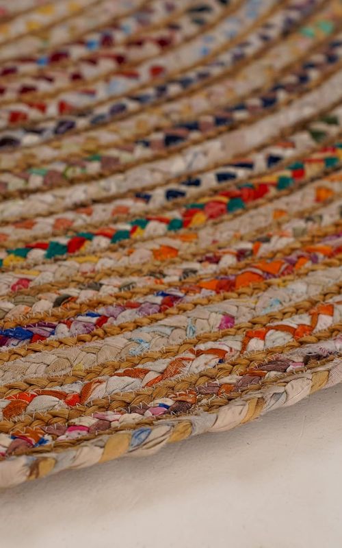 Ivory Cotton & Jute Round Rug Multicolor Braided | Handwoven Boho Area Rug