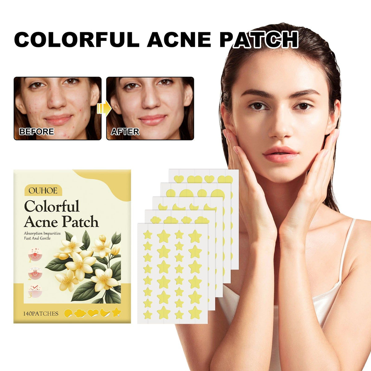 Yellow Acne Patch, Repair Pimples, Clear Skin, Fast Healing, Moisturizing ,140patches