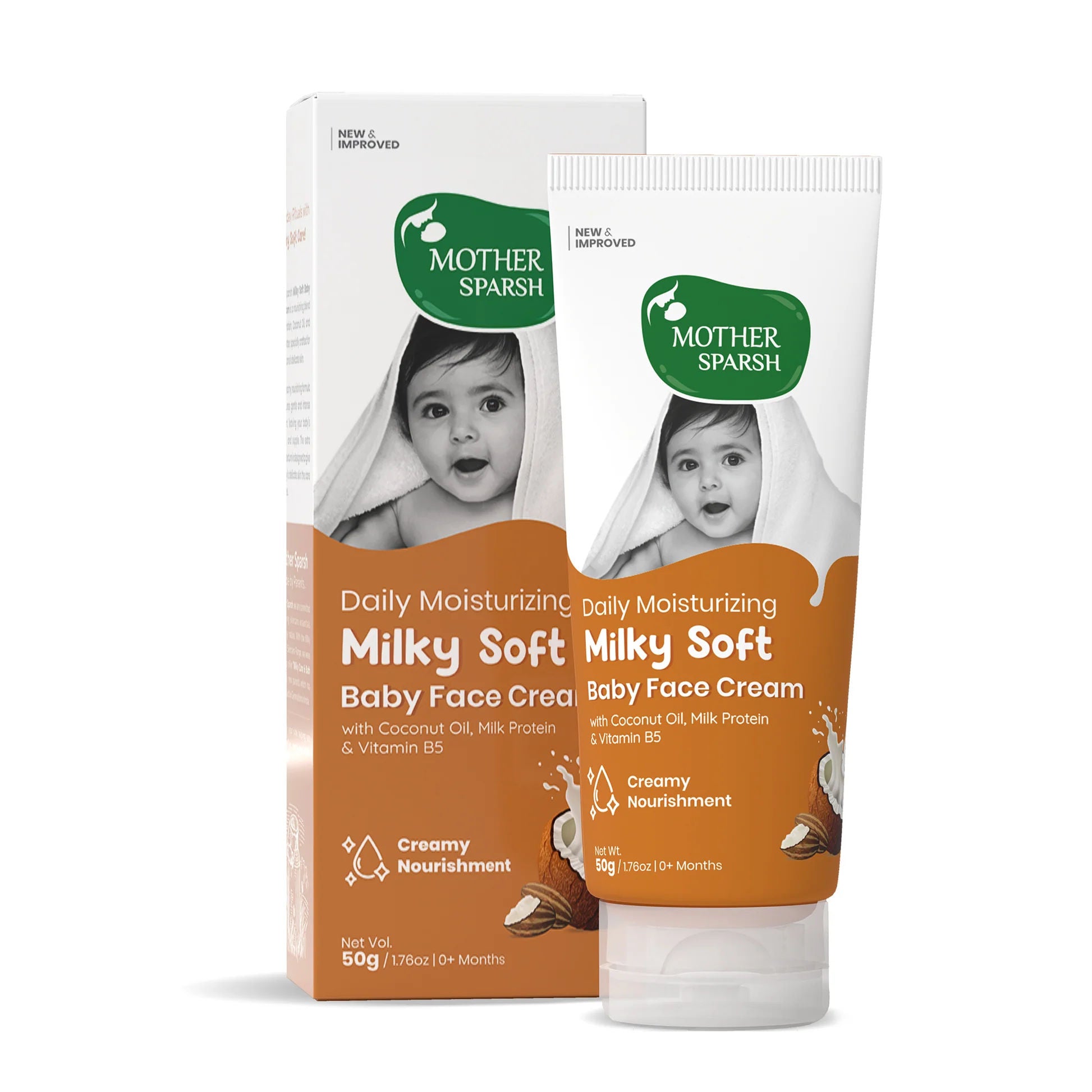 Mother Sparsh Milky Soft Baby Face Cream | Daily Moisturizing Face Cream for Babies With Coconut Oil, Milk Protein & Vitamin B5 |(50g)