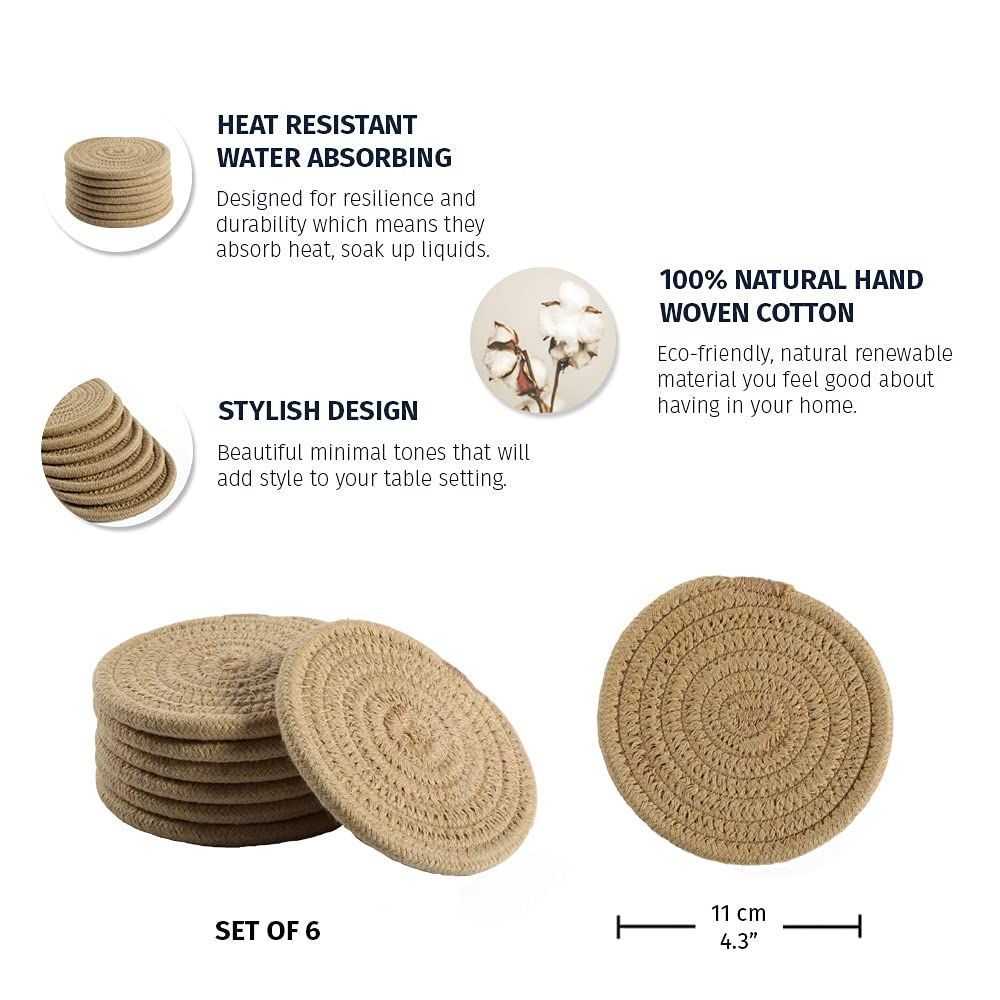 Set of 6 Farmhouse Absorbent Coasters for Coffee Table
