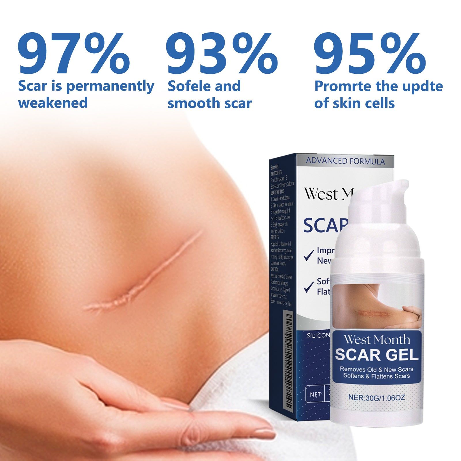 Fade Scar Gel for Clear Skin, Repair Damaged Skin, Natural Scar Removal, Moisturizing ,30g
