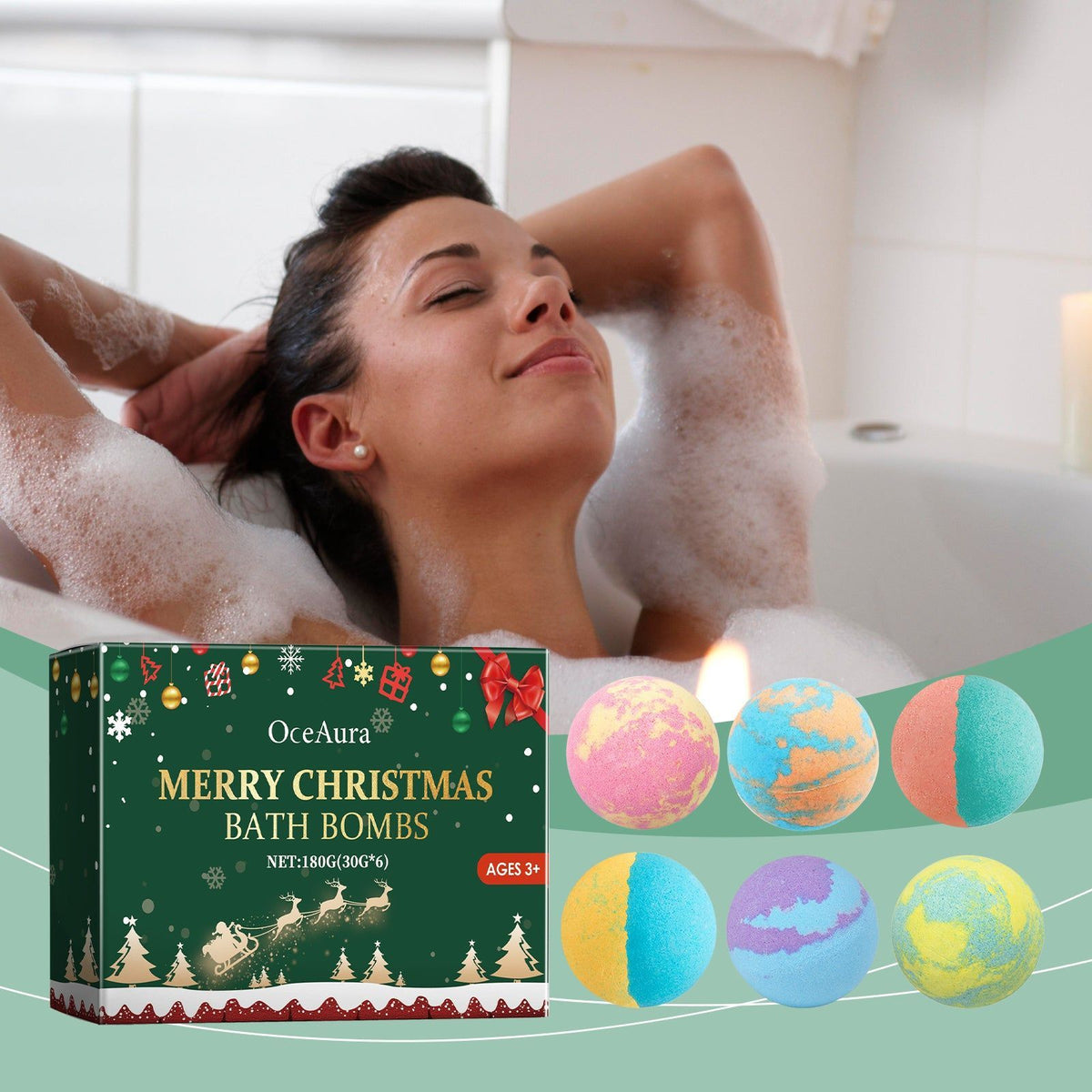 Christmas Colorful Bath Balls, Floral Body Care, Moisturizing, Long-lasting Fragrance ,180g