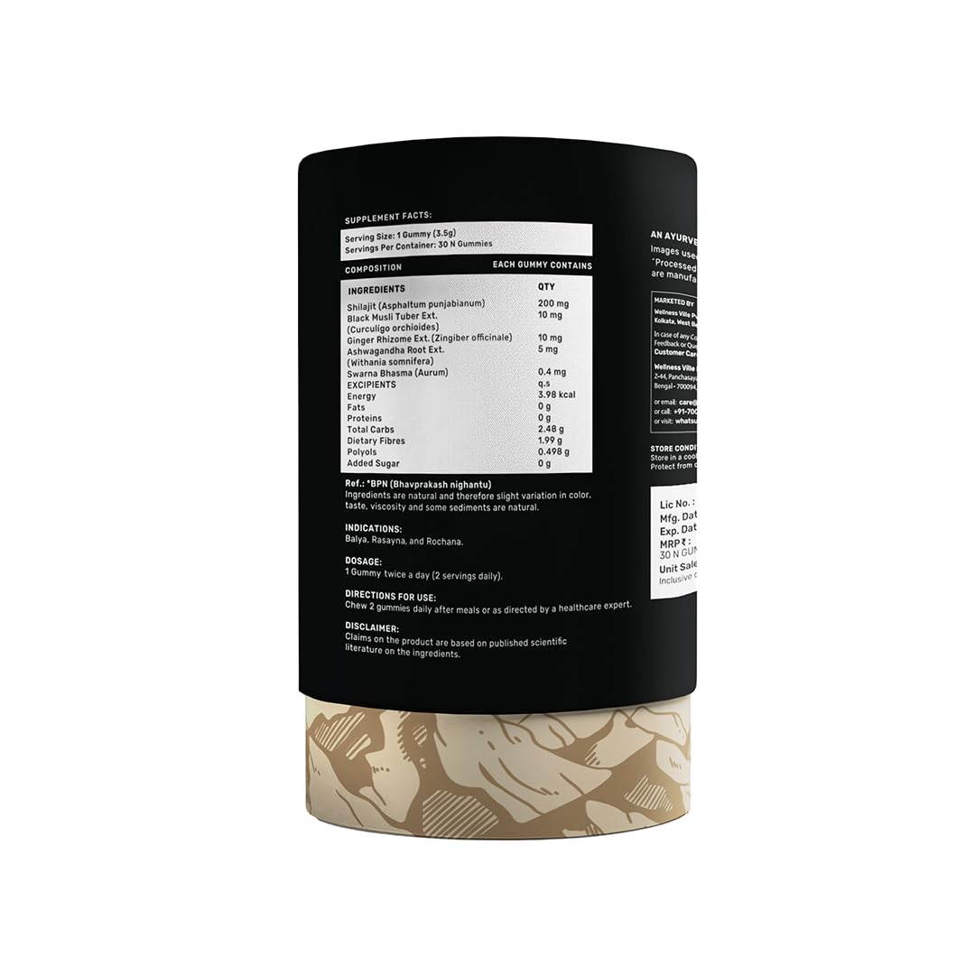What’s Up Wellness ShilajIt Resin Gummies | 200 Mg Resin with 24 Carat Gold Dust | Imili Flavour 30