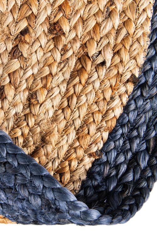Natural Jute Oval Rug with Navy Blue Border | Hand-Woven Coastal Farmhouse Area Rug
