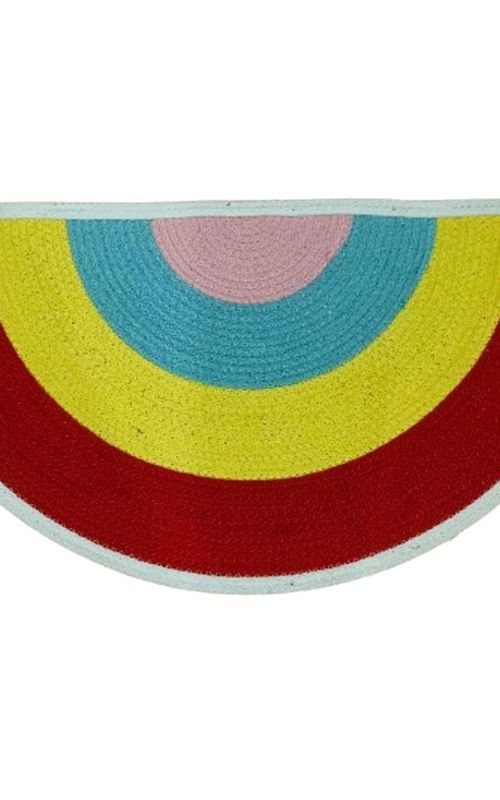Reversible Braided Doorway Rug Eco-Friendly Half Circle 33" L for All Seasons (Beige/Black)