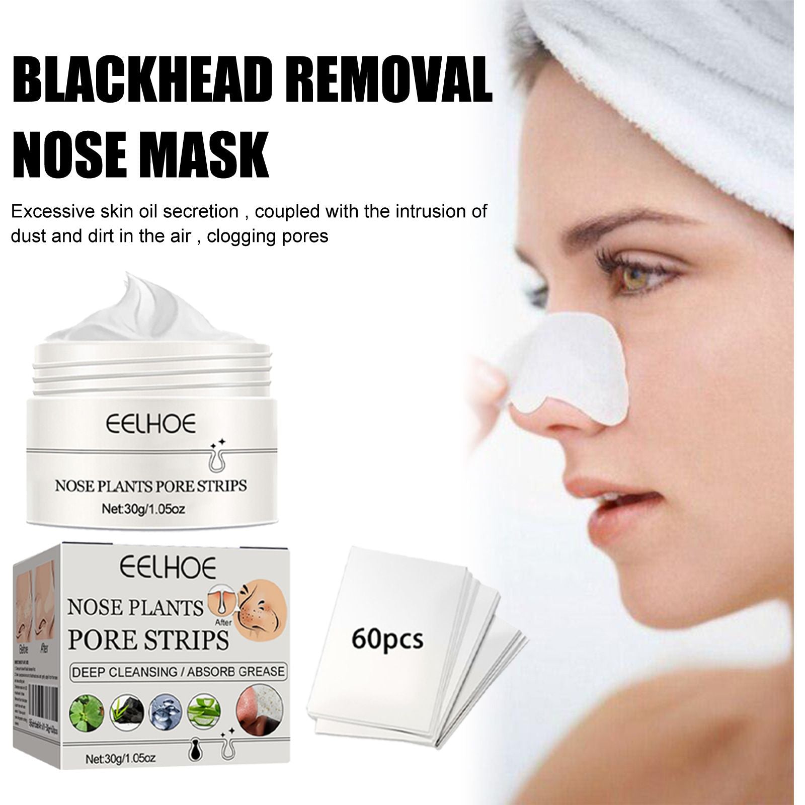 Blackhead Peel Off Nose Mask Kit with 60 Strips