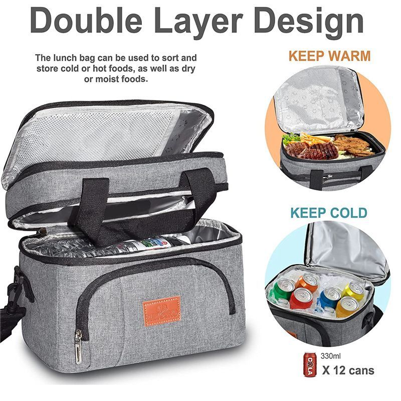 Double Layer Insulated Lunch Bag Waterproof Thermal Cooler Tote with Shoulder Strap
