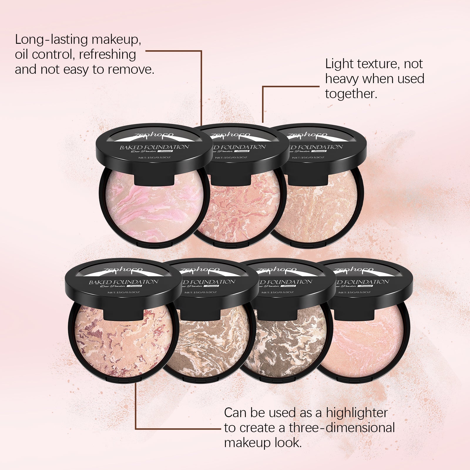 Concealer Powder Compact, Oil Control, Matte Finish, Portable Makeup, Flawless Skin ,15g
