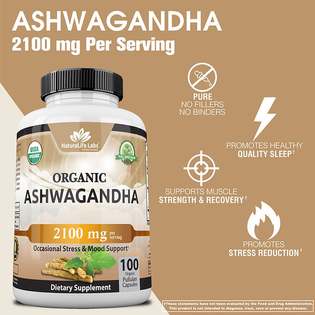NaturaLife Lab Organic ashwagandha 2,100 mg per serving 100 veggie caps