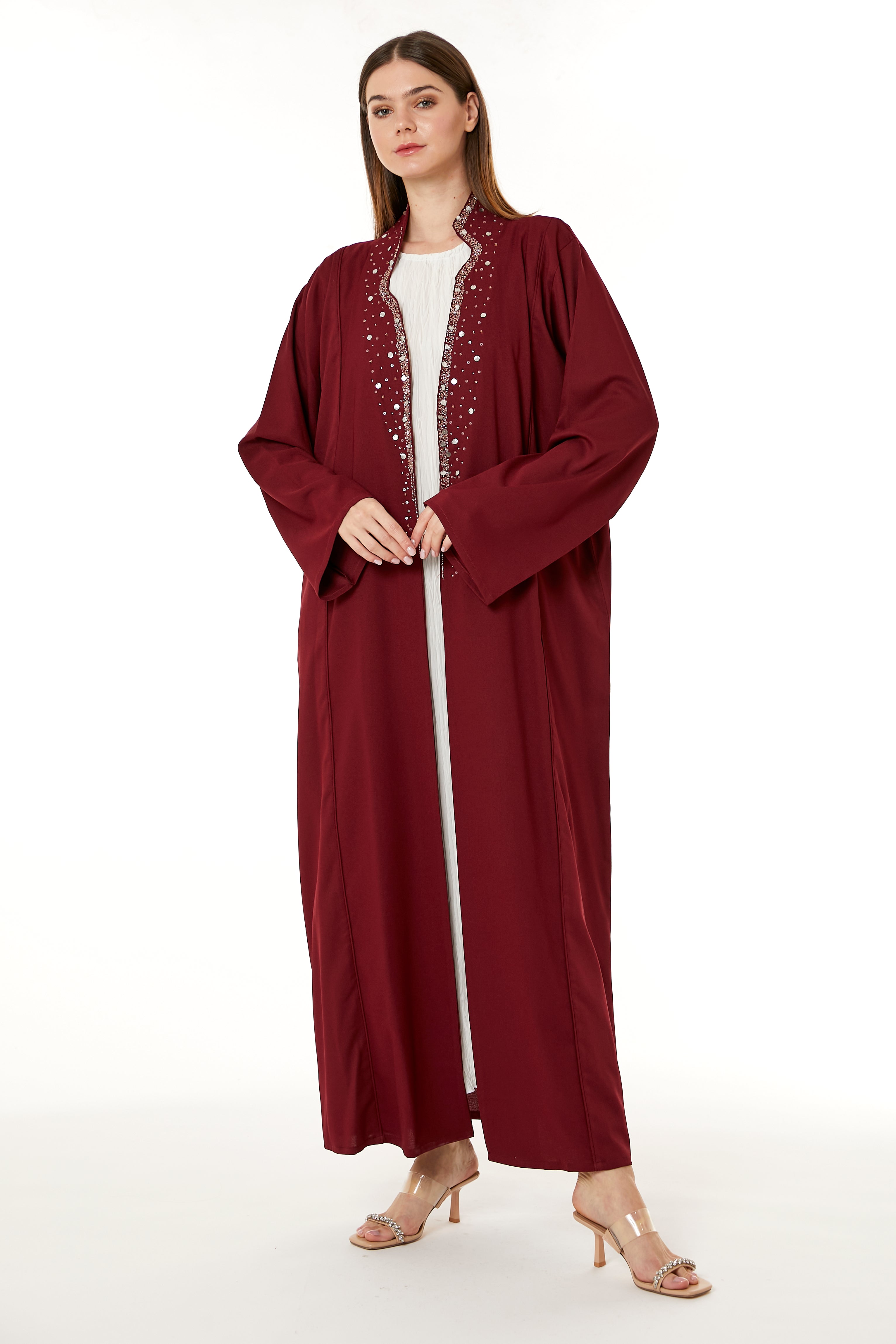 MOiSTREET Red Indonesian Crepe Hand Embellished Abaya