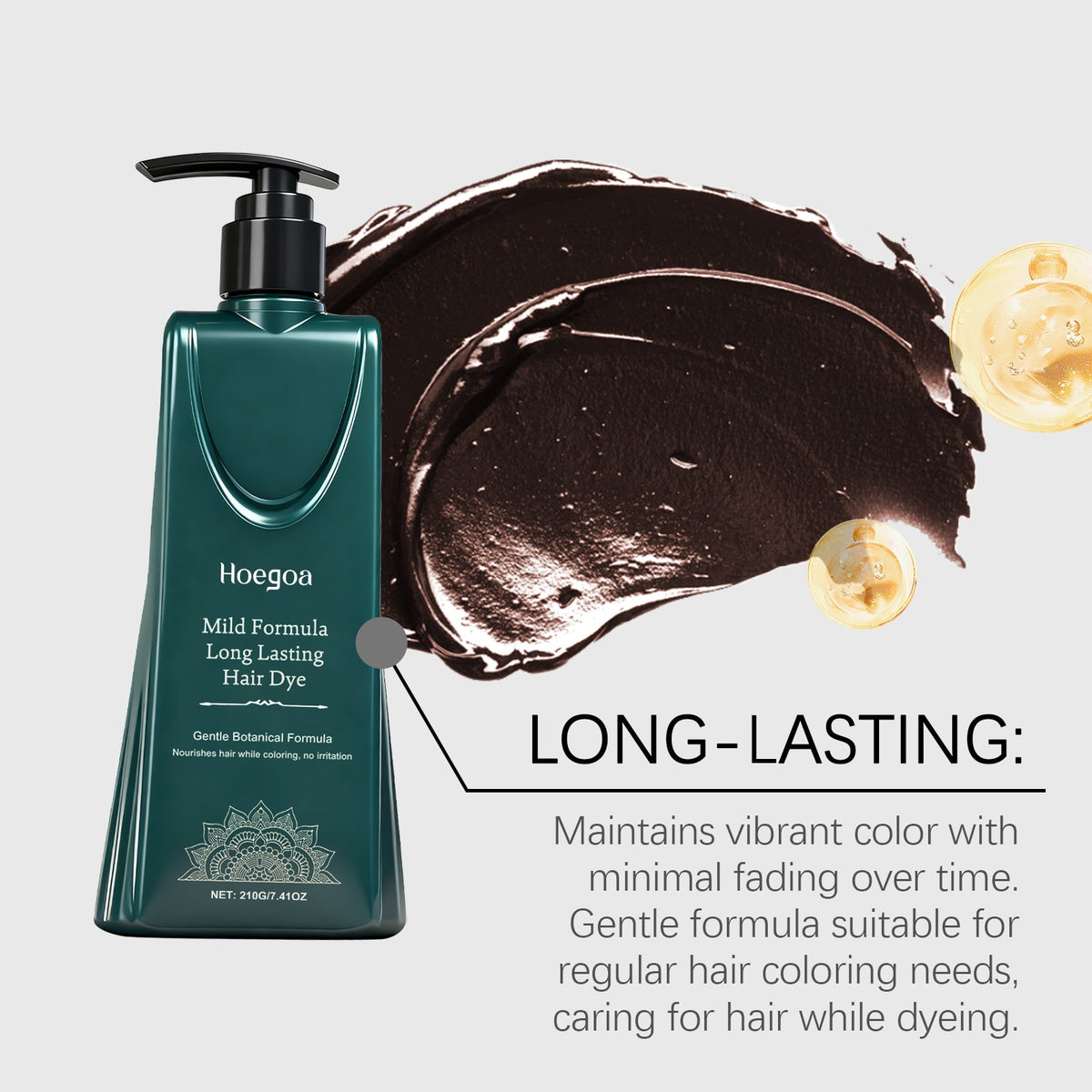 Chestnut Brown Hair Cream, Natural Black Color, Nourishing, Frizz Control ,210g