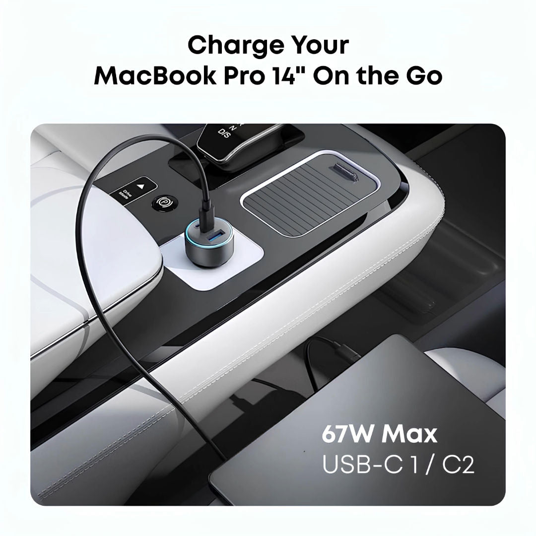 Anker 335 67W 3-Port Car Charger with USB-C Cable, Black