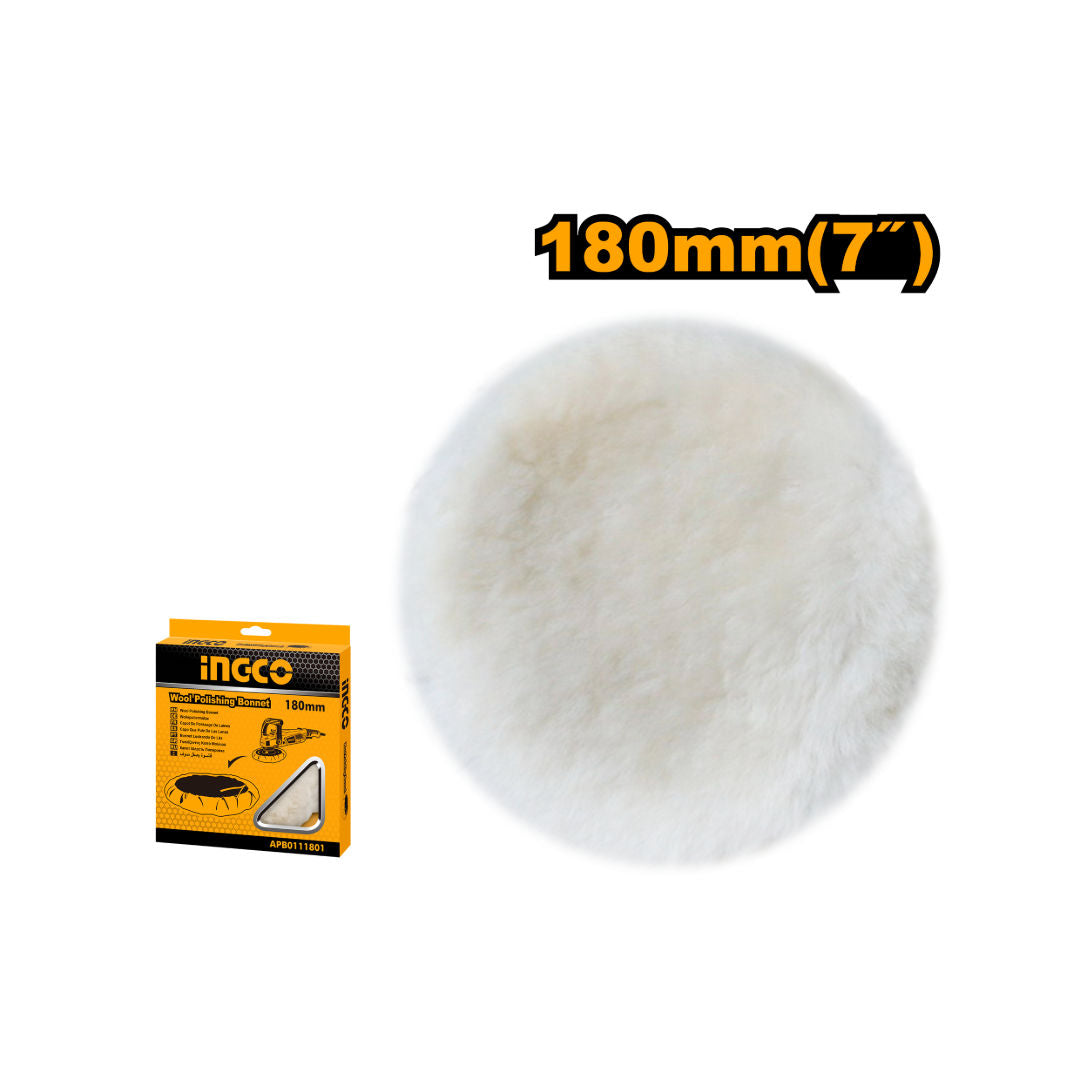 INGCO Wool Bonnet 180mm, Real Wool Polishing Pad with Drawstring Design