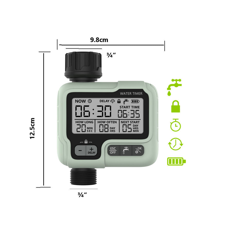 Digital Watering Timer, Battery-operated Programmable Garden Irrigation Timer with 3/4" Inlets Outlets for Garden Hose and Lawns