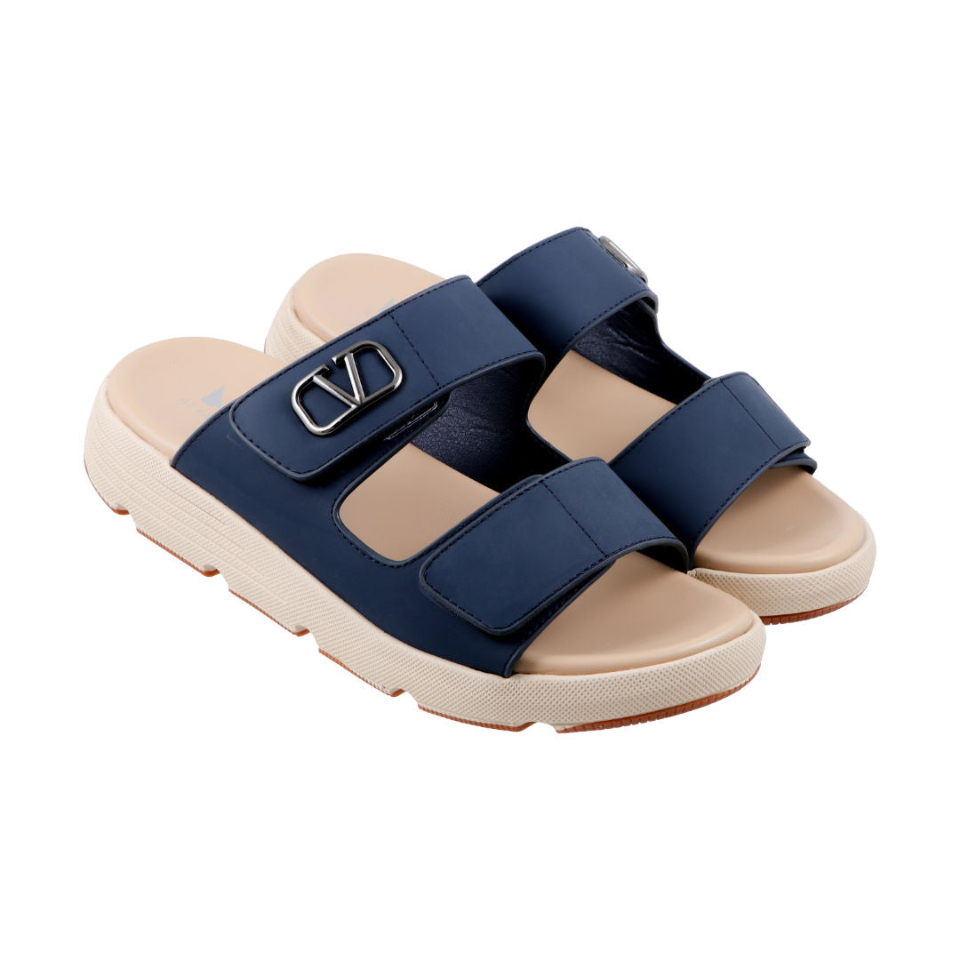 AL FANOOS Men's Medicated Sandals with Microfiber Upper, PU Foam Insole & EVA-TPR Sole, Navy Blue, AFNMN0710123NVY