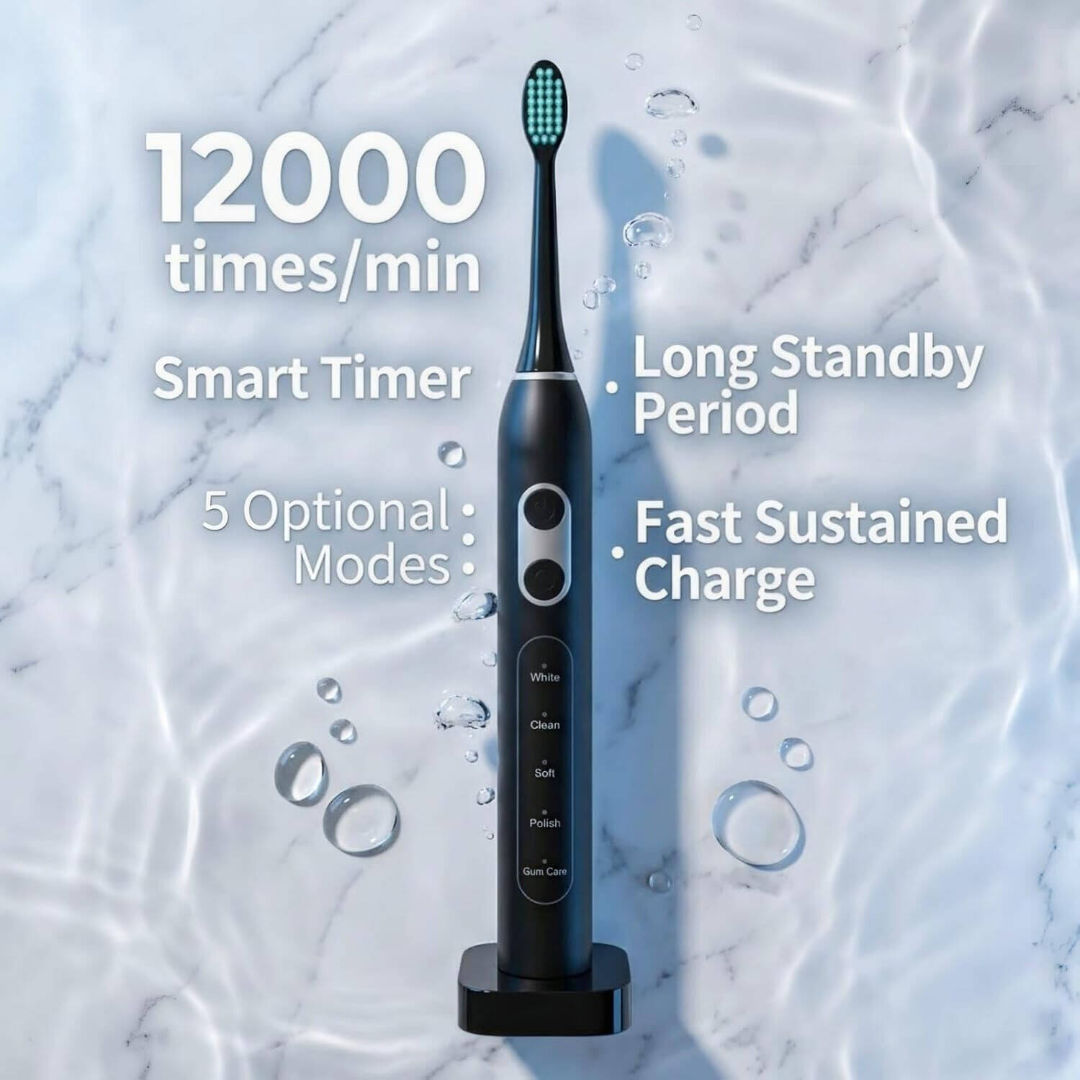 EPICARMA E7 Electric Toothbrush, Rechargeable,Travel Case, 5 Cleaning Modes, Black