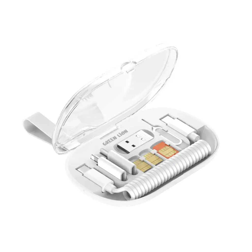 Green Lion 6-in-1 Multi-Functional Data Cable Set, 65W Fast Charging, Compact Kit, White