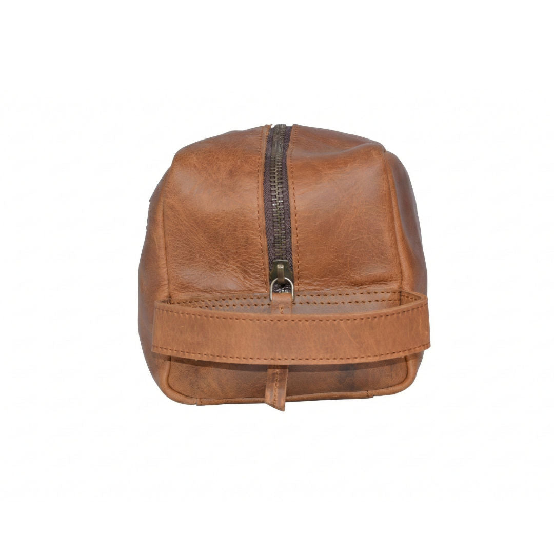 HMZ Premium Leather Toiletry Bag, Full-Grain Leather Travel Organizer