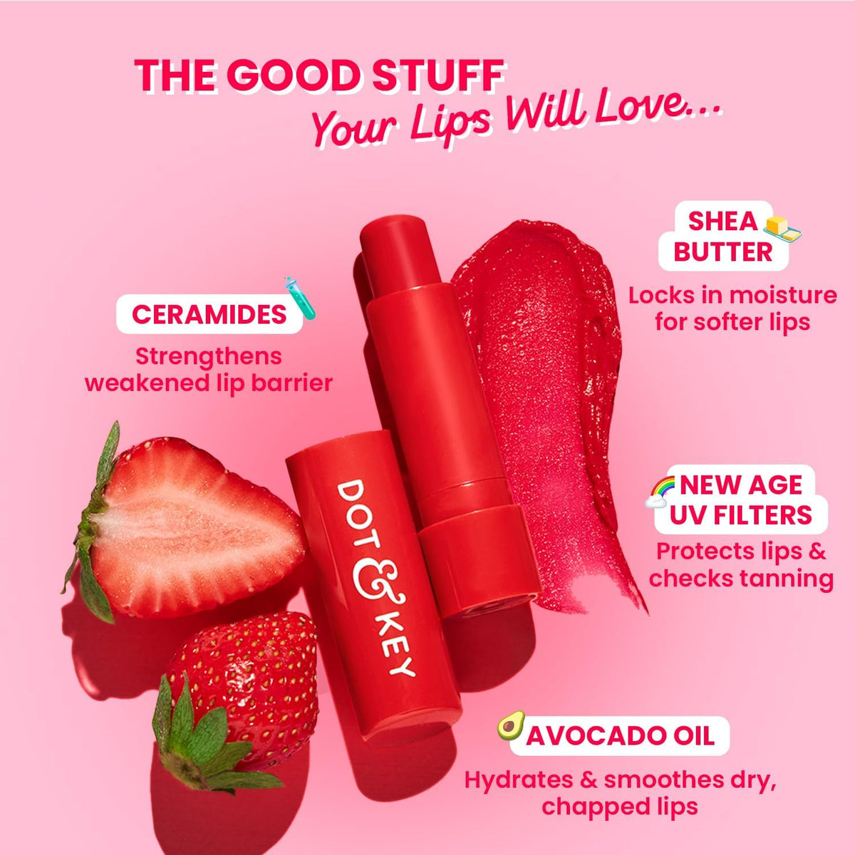 Dot & Key Barrier Repair Hydrating Lip Balm Spf 50 Strawberry Red 4.5 Gm
