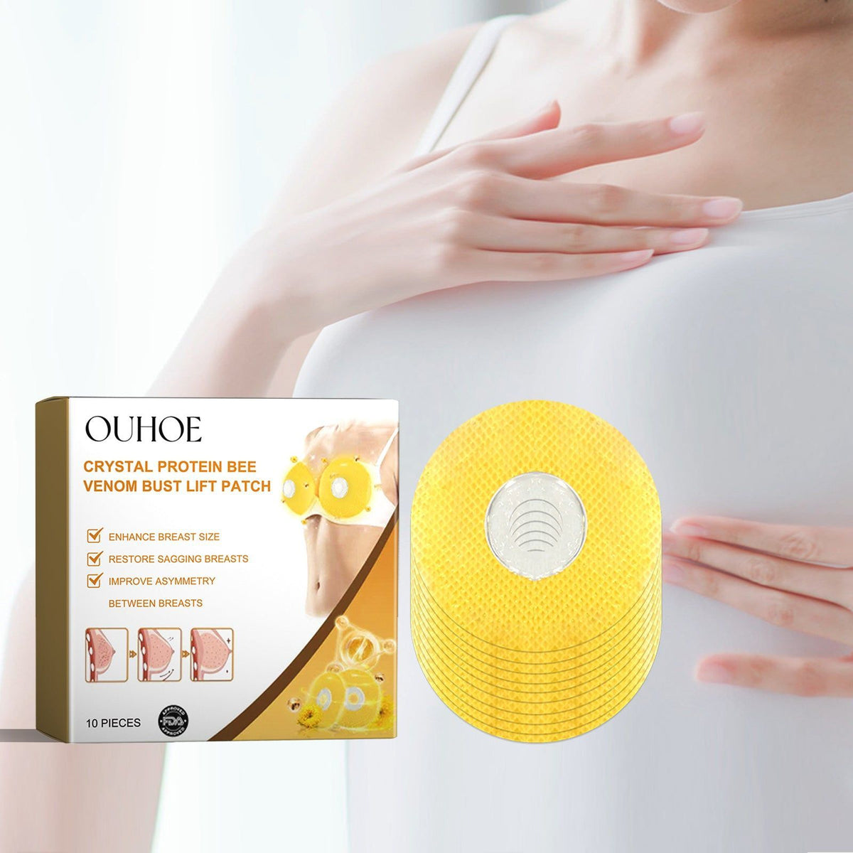 Crystal Protein Bee Venom Bust Lift Patch, Chest Care, Anti-Sagging, Firming, Moisturizing ,10pieces
