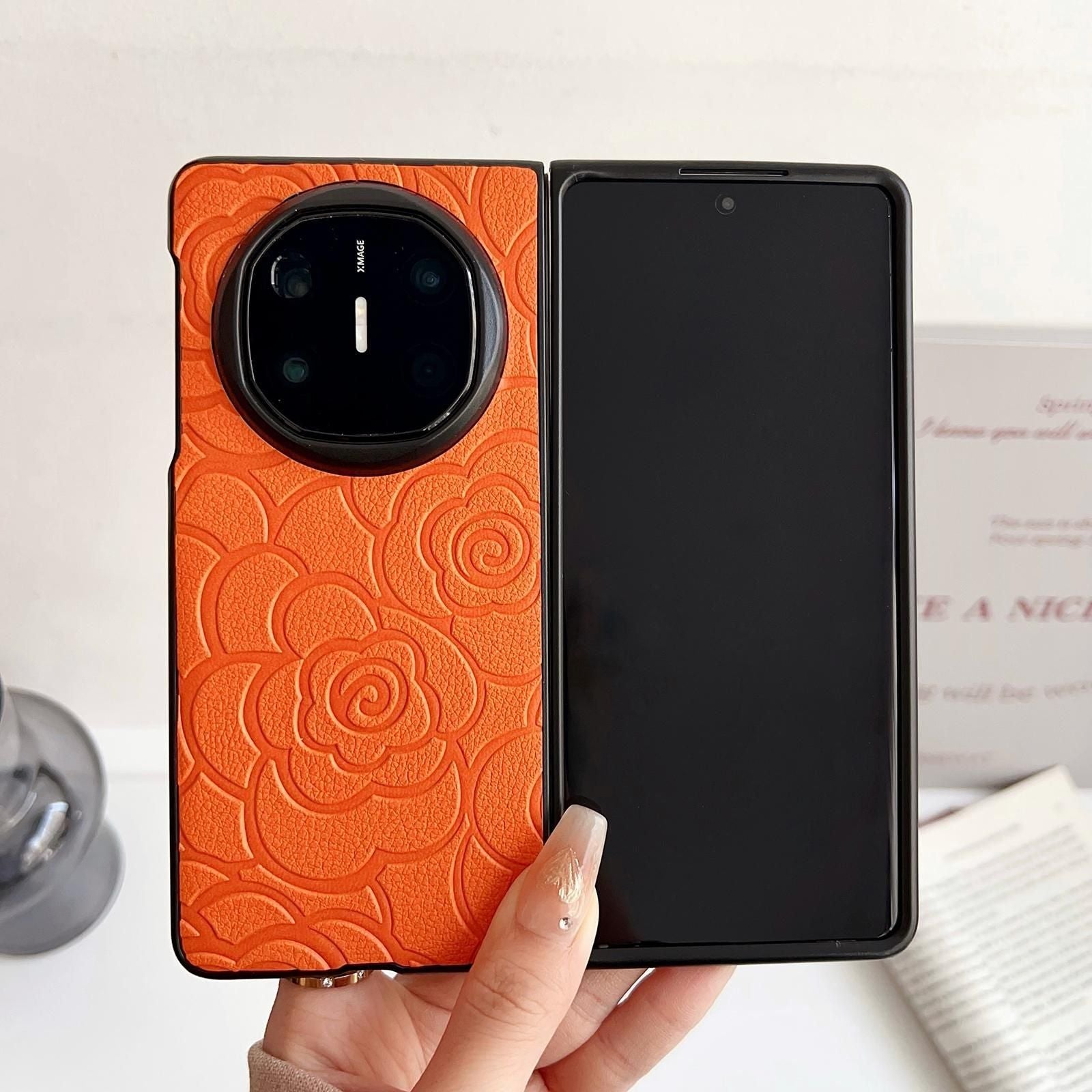 Camellia Pattern PU Case For Huawei Mate X5