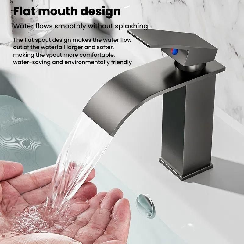 Waterfall Wash Basin Faucet S High Steel Grey