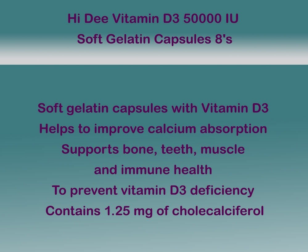 Hi Dee Vitamin D3 50000 IU Soft Gelatin Capsules 8's