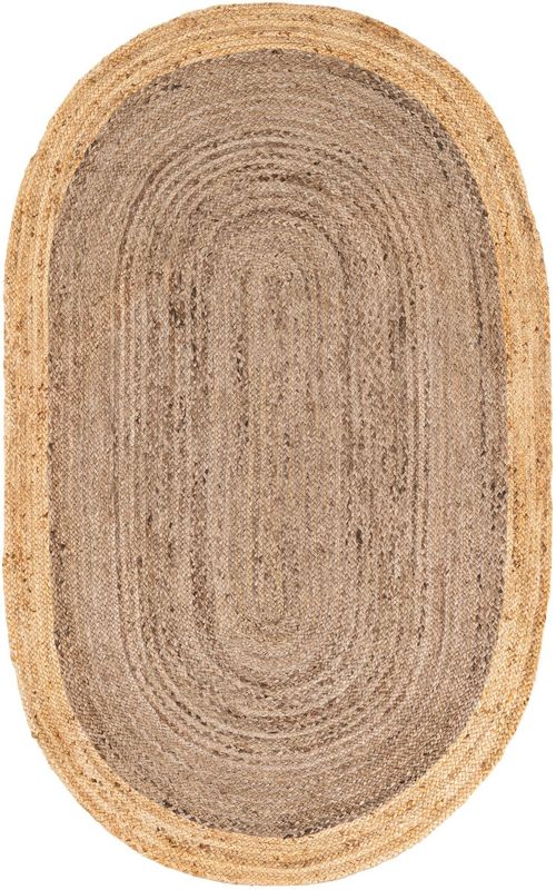 Handmade Round Grey & Natural Jute Rug – Grey Inner with Natural Border | Eco-Friendly Area Rug