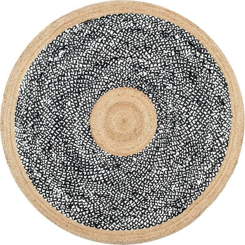 Handmade Black & Natural Round Jute Area Rug – Eco-Friendly Braided Floor Carpet for Living Room & Bedroom