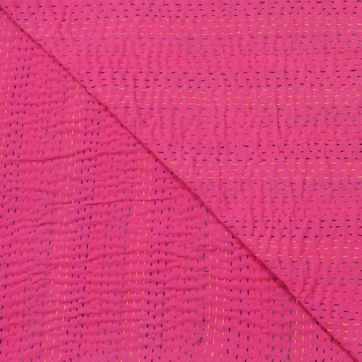 Pink Handmade Kantha Quilt Cotton Bedspread | Floral Printed Indian Quilt for Bedroom