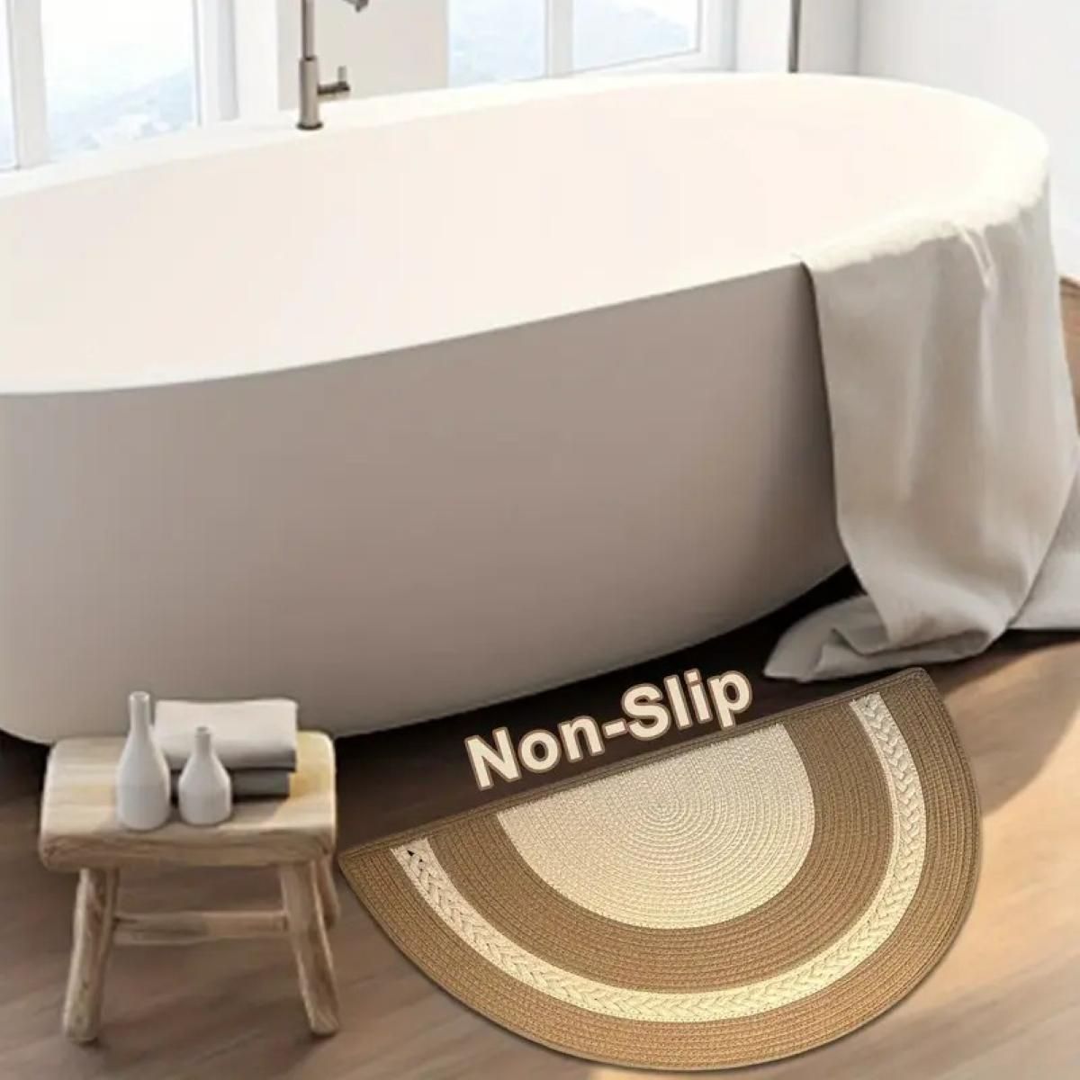 AIESY®  Semi-Circular Cotton Bath & Door Mat, Reversible Braided Design with Decorative Semi-Circle Pattern (Bohemian, 80X45 cm)