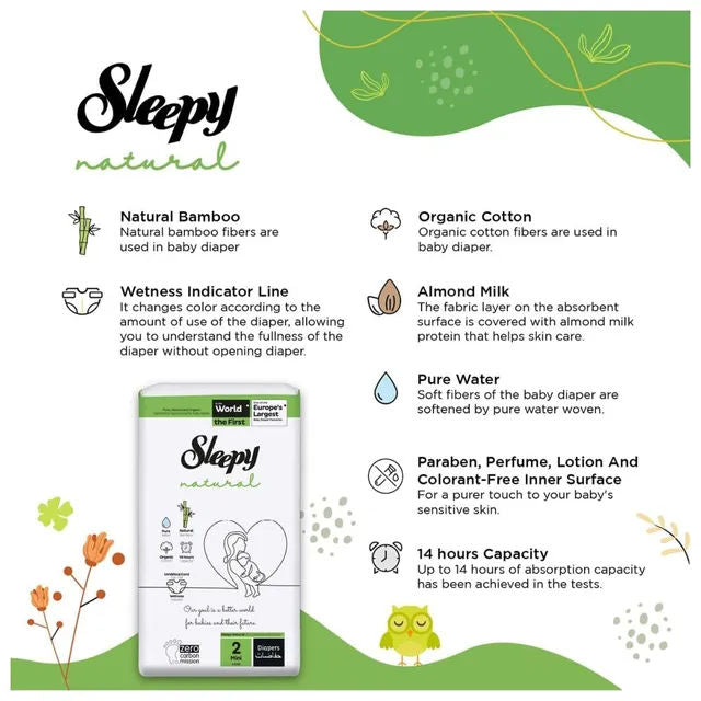 Sleepy - Natural Baby Diapers - Size 2 - 3-6 kg - 42 Diapers