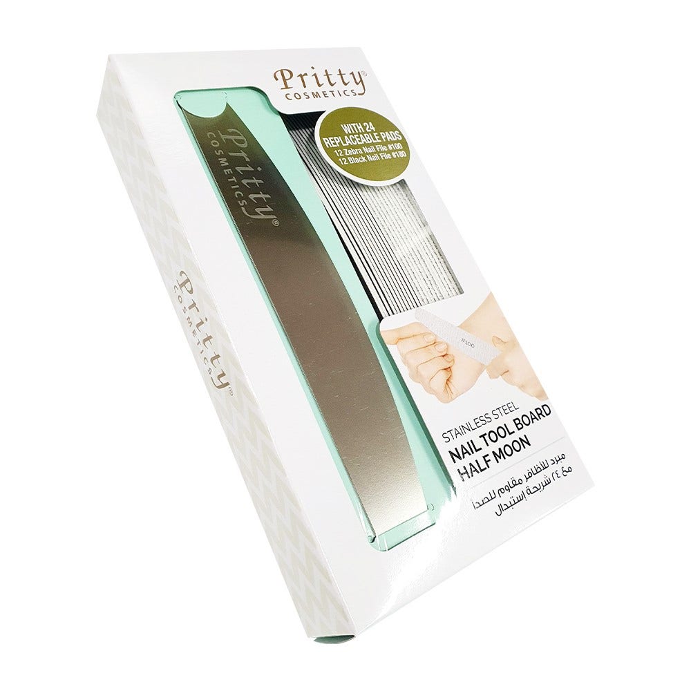 Pritty Cosmetics Stainless Steel Nail Tool Board Half Moon, With 24 Pads