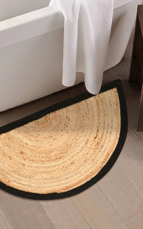 Reversible Braided Doorway Rug Eco-Friendly Half Circle 33" L for All Seasons (Beige/Black)