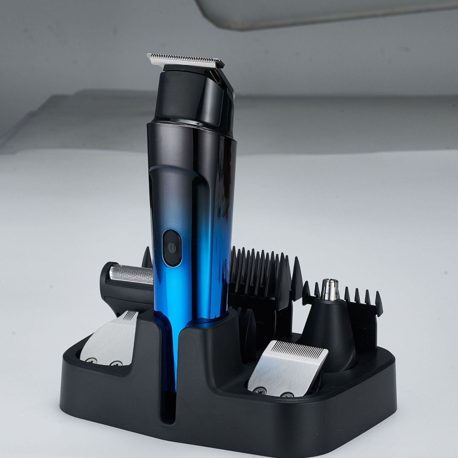 Gradient Blue Electric Hair Clipper Kit with 4 Guide Combs